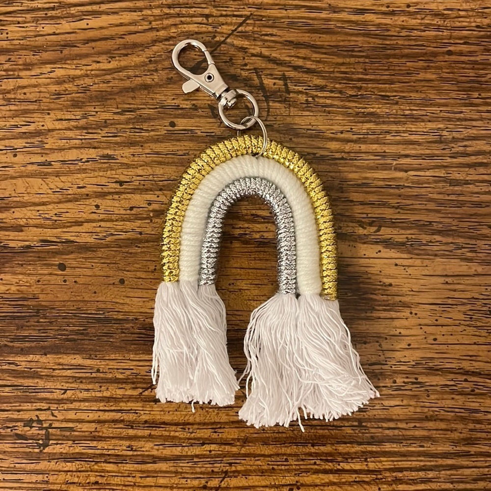 Bag Charm Gold Silver and White Rainbow